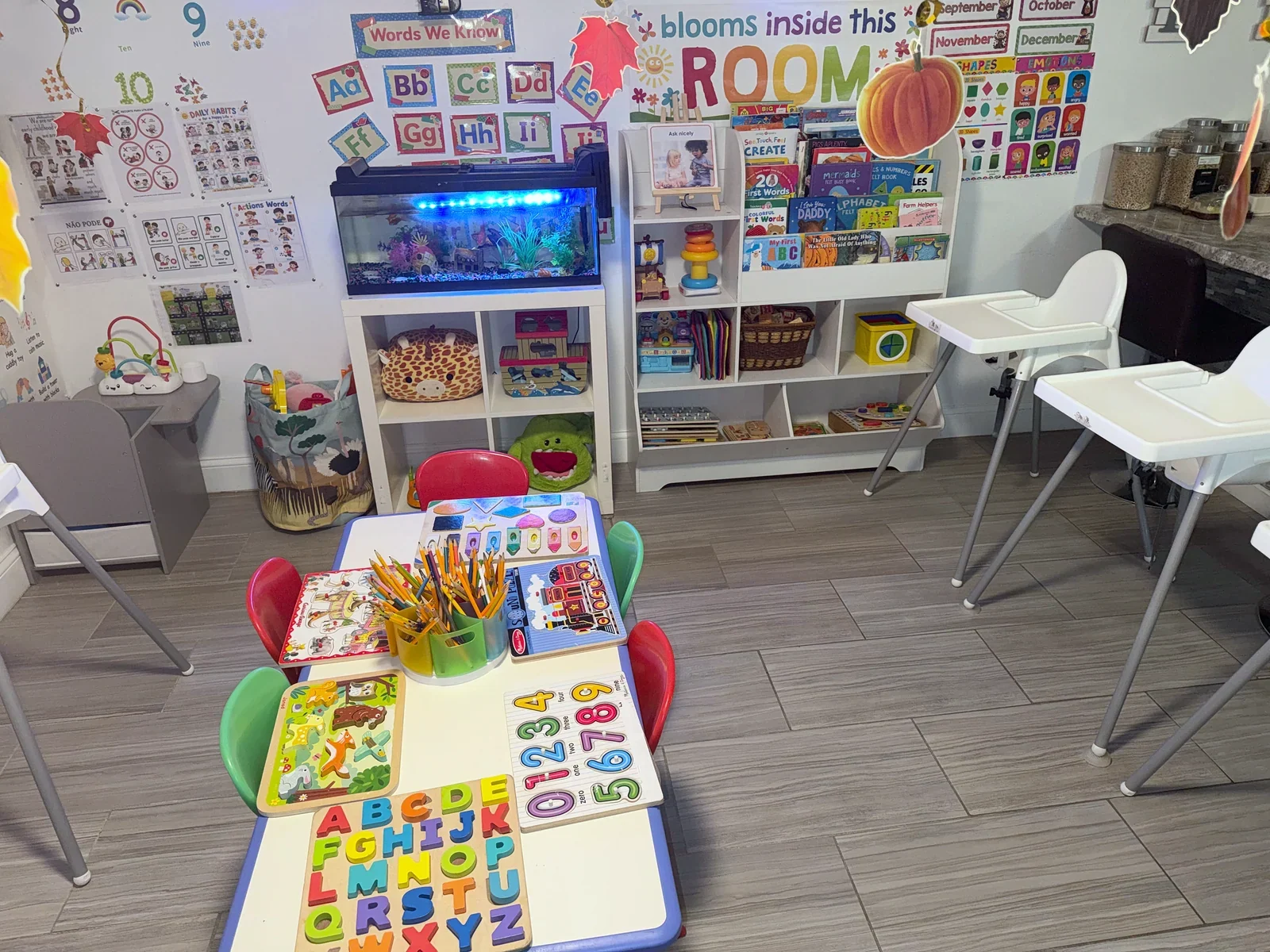 Art and activity table at Sofia’s Home Daycare
